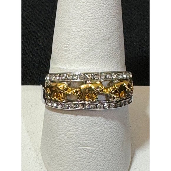 Gold & Silver Tone Elephant Ring With Rhinestones For Women Size 10 - Picture 1 of 7